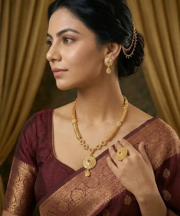 Gold_Plated_Traditional_AD_Stone_Necklace_Set_with_Round_Ruby_Pendant_&_Matching_Earrings_for_Women