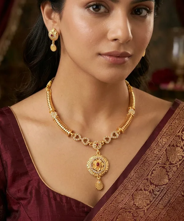 Gold_Plated_Traditional_AD_Stone_Necklace_Set_with_Round_Ruby_Pendant_&_Matching_Earrings_for_Women