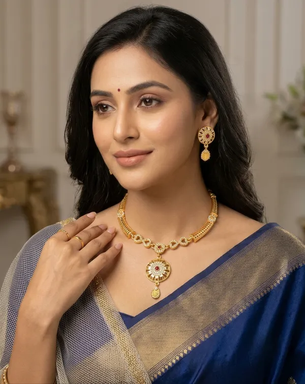 Gold_Plated_Traditional_Necklace_Set_with_Round_Ruby_AD_Pendant_&_Matching_Earrings_for_Women