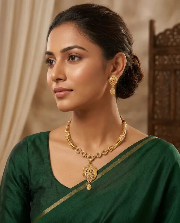 Gold_Plated_Traditional_Necklace_Set_with_Ruby_Oval_Pendant_&_Matching_Earrings_for_Women