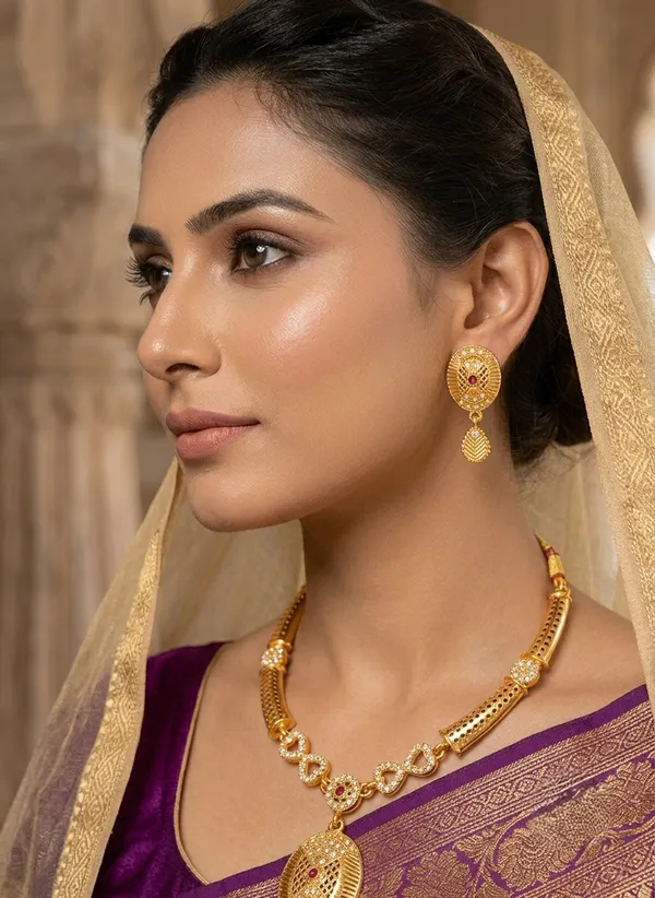 Gold_Plated_Traditional_Necklace_Set_with_Ruby_Oval_Pendant_&_Matching_Earrings_for_Women