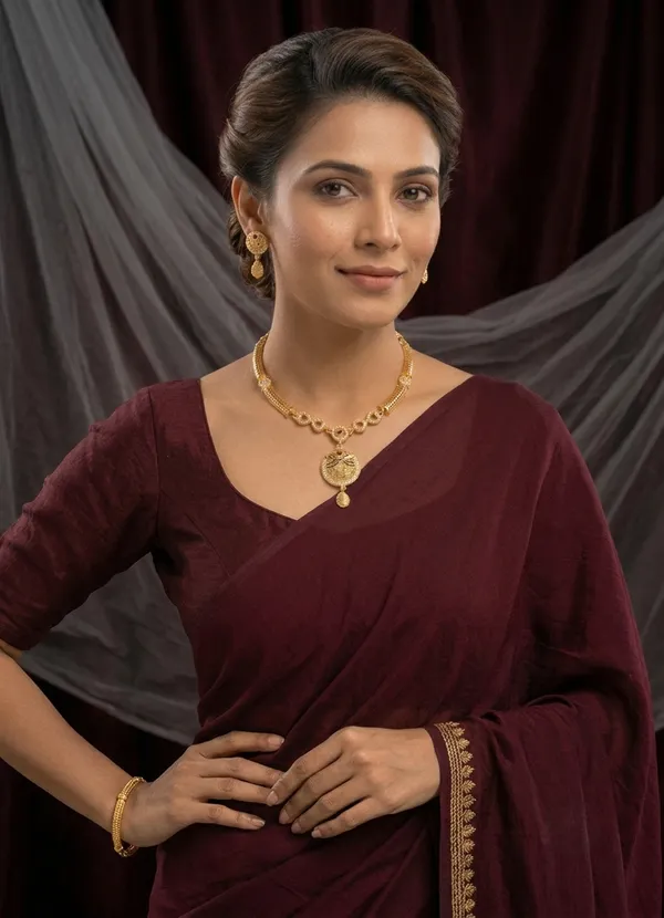 Gold_Plated_Traditional_Necklace_Set_with_Round_Designer_Pendant_&_Matching_Earrings_for_Women