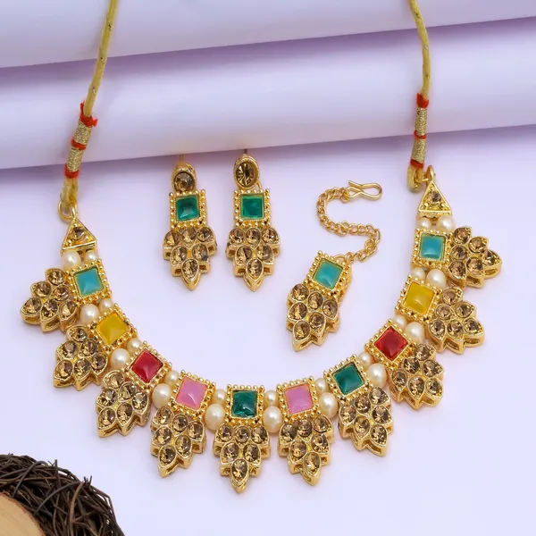Rizvya_Multicolor_Crystal_Pearl_Designer_Necklace_Set_with_Earrings_&_Maang_Tikka_Gold_Plated_Traditional_Jewellery