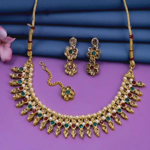 Rizvya_Royal_Pearl_Drop_Multicolor_Crystal_Necklace_Set_with_Earrings_&_Maang_Tikka_Gold_Plated_Traditional_Jewellery