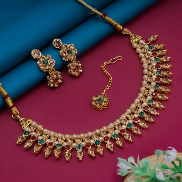Rizvya_Royal_Pearl_Drop_Multicolor_Crystal_Necklace_Set_with_Earrings_&_Maang_Tikka_Gold_Plated_Traditional_Jewellery