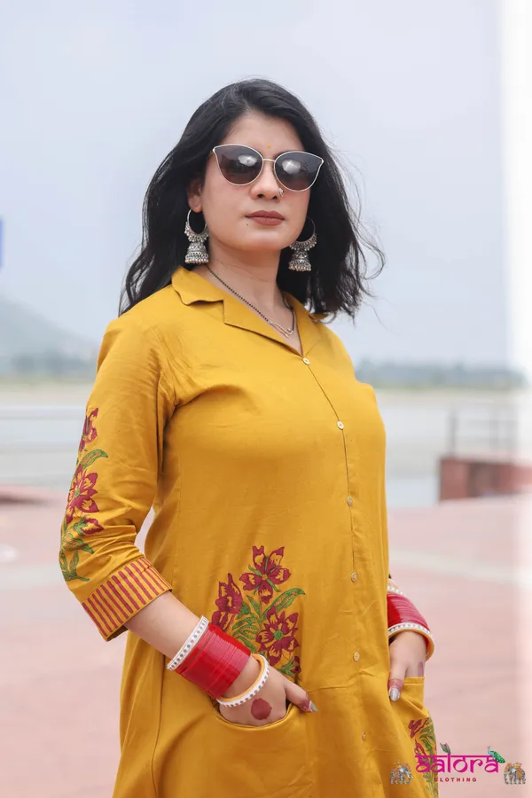 Mustard_Cotton_Front_Pocket_Bottom_Print_Co-Ord_Set_For_Women