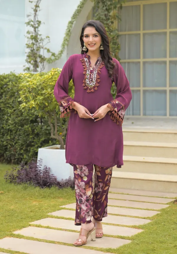 Deep_Mahroon_Chinon__Coord_Set_with_Mirror_Work