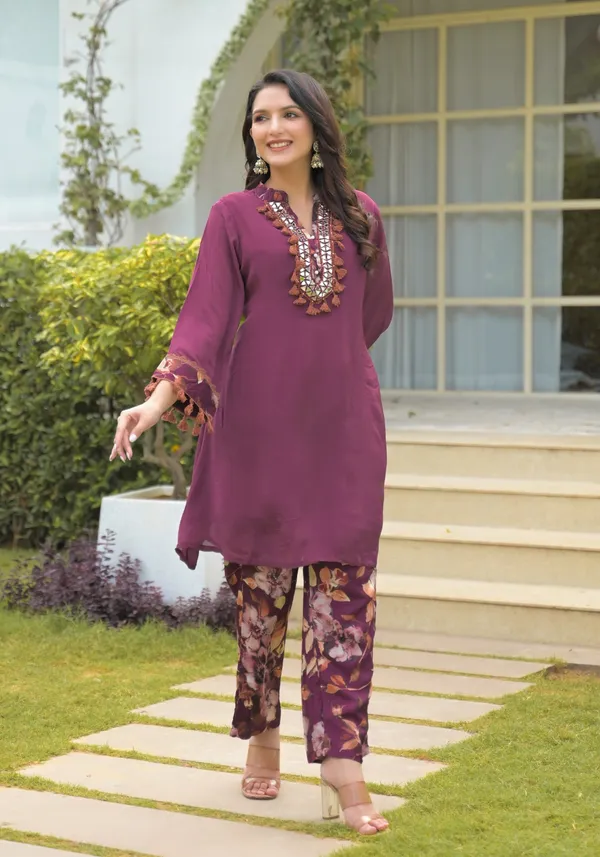 Deep_Mahroon_Chinon__Coord_Set_with_Mirror_Work