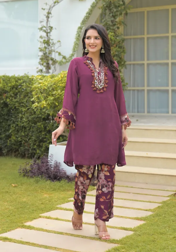 Deep_Mahroon_Chinon__Coord_Set_with_Mirror_Work