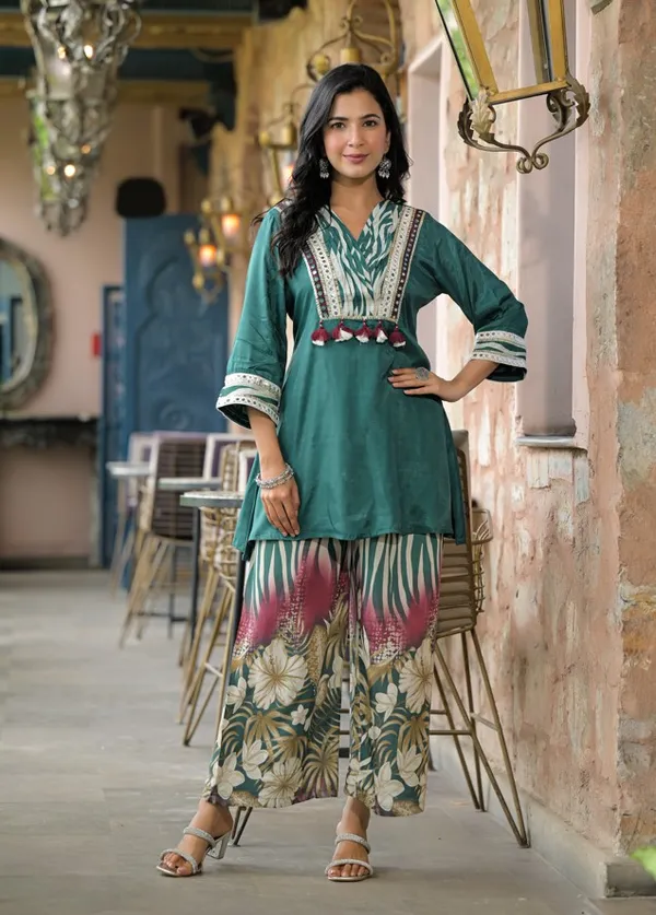 Mint_Green_Muslin_Cotton_Coord_Set_with_Mirror_Work_and_Printed_Pallazo