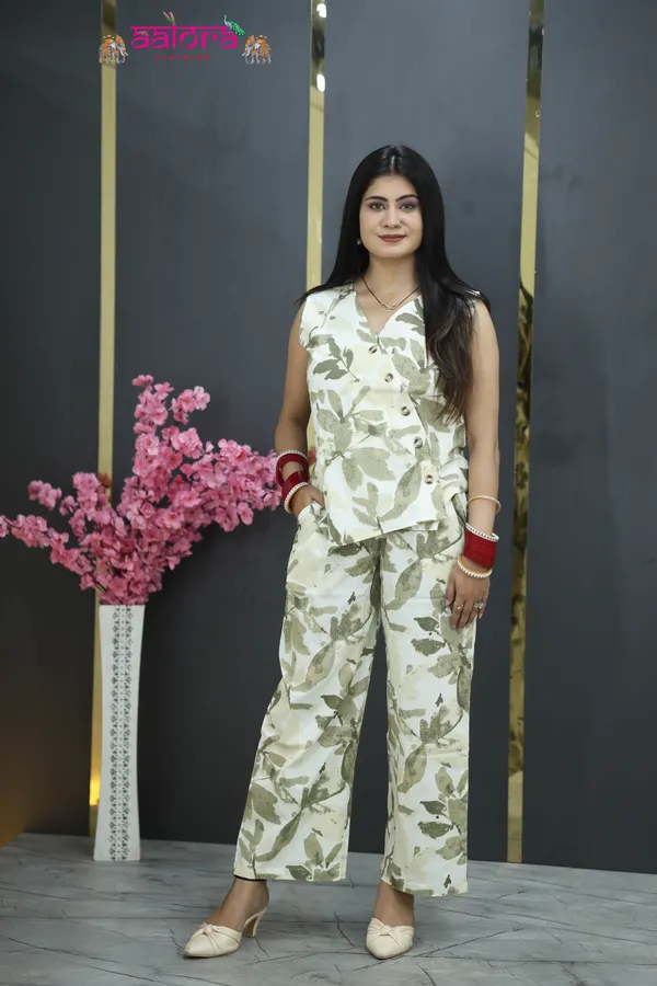 White_&_Green_Khadi_Cotton_Printed_Sleeveless_Co-Ord_Set_For_Women