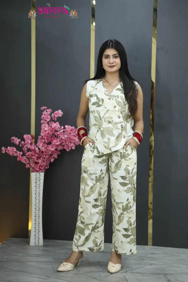 White_&_Green_Khadi_Cotton_Printed_Sleeveless_Co-Ord_Set_For_Women