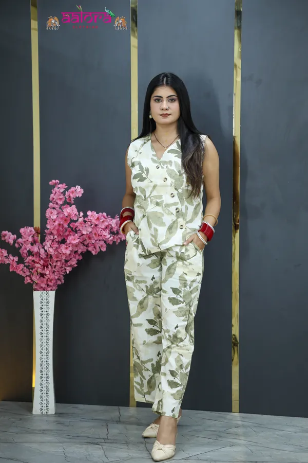 White_&_Green_Khadi_Cotton_Printed_Sleeveless_Co-Ord_Set_For_Women