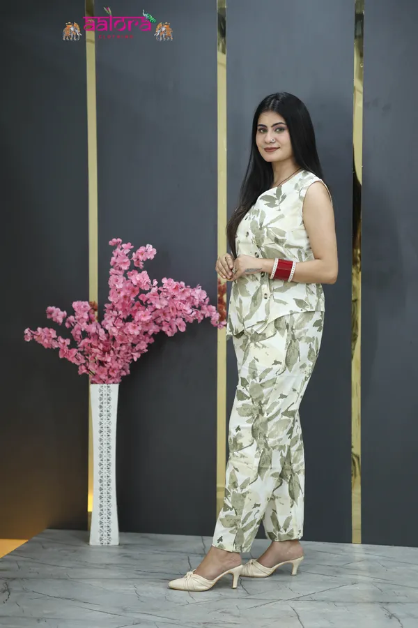 White_&_Green_Khadi_Cotton_Printed_Sleeveless_Co-Ord_Set_For_Women