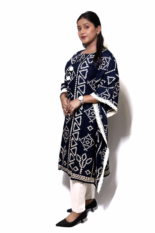 Blue__Rayon_Cotton_Bandhej_Print_Kaftan_Dress_For_Women