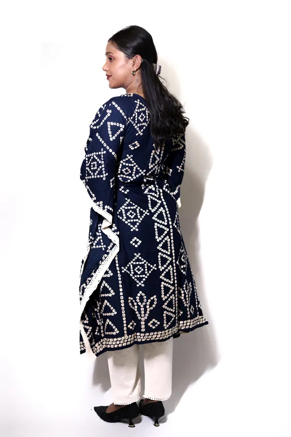 Blue__Rayon_Cotton_Bandhej_Print_Kaftan_Dress_For_Women