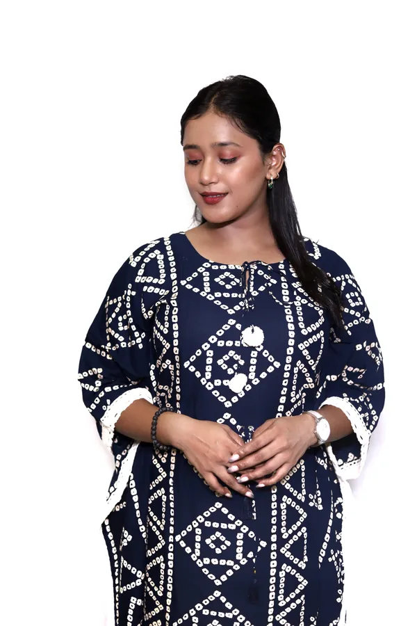 Blue__Rayon_Cotton_Bandhej_Print_Kaftan_Dress_For_Women