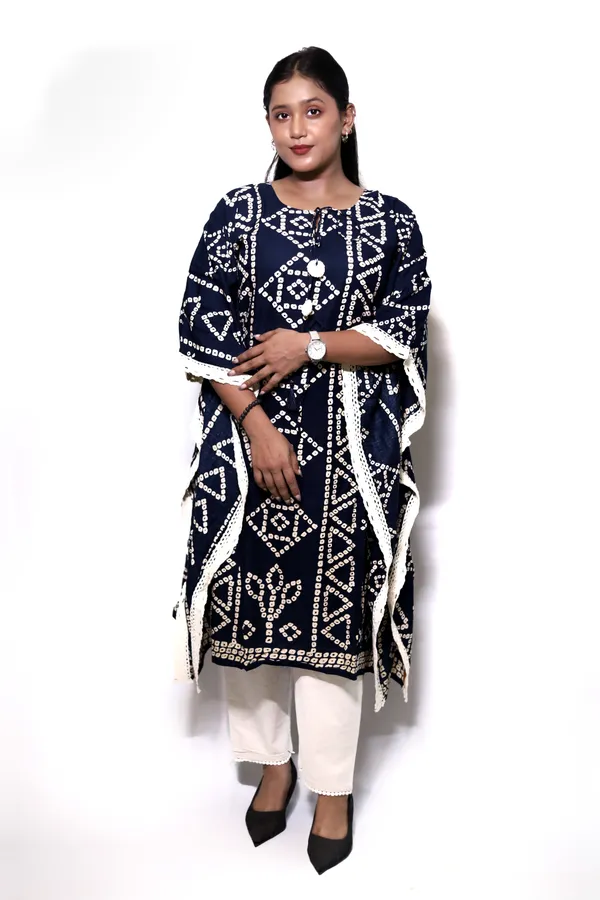 Blue__Rayon_Cotton_Bandhej_Print_Kaftan_Dress_For_Women