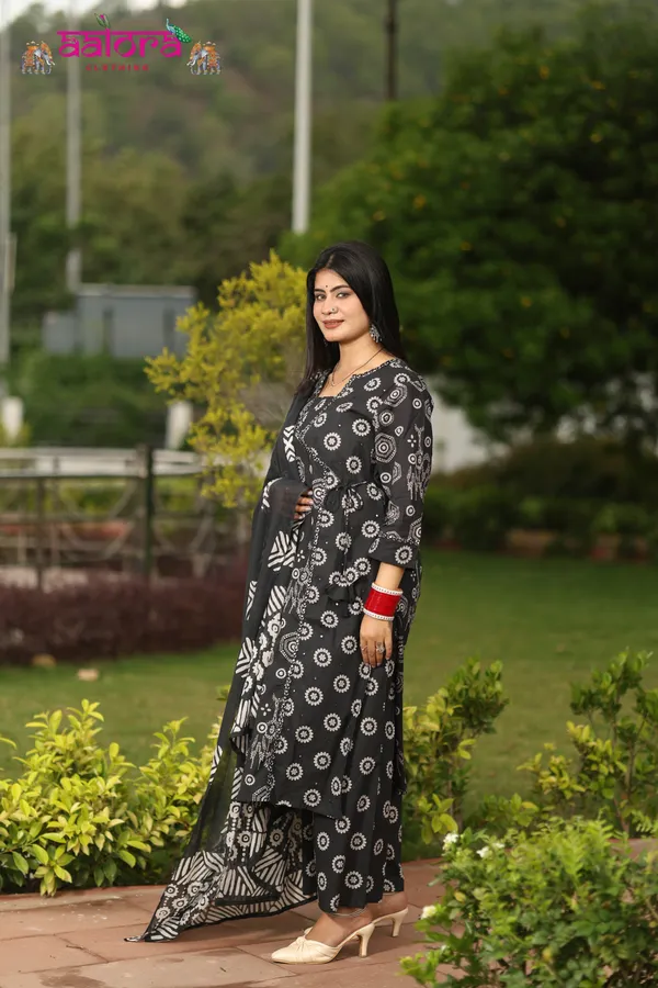 Black_&_White_Angrakha_Printed_Black_&_White_3_Pcs_Kurti_Set_For_Women
