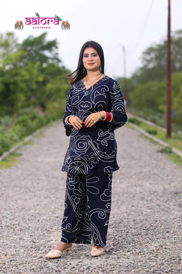 Navy_Blue_Rayon_Cotton_Short_Printed_Co-Ord_Set_For_Women