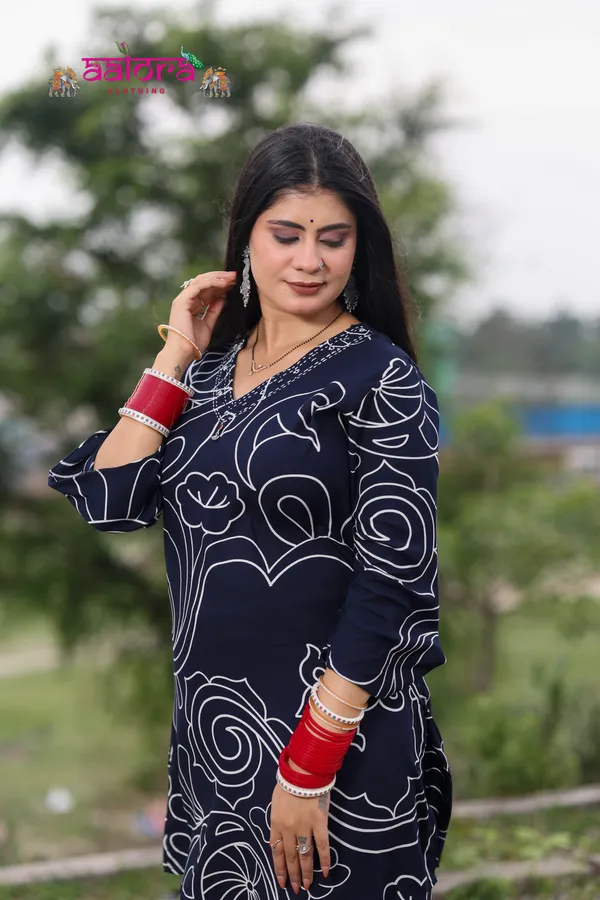 Navy_Blue_Rayon_Cotton_Short_Printed_Co-Ord_Set_For_Women