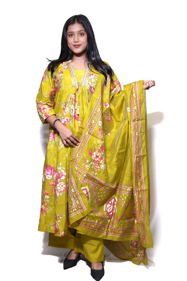 Lemon_Yellow_Muslin_Cotton_Digital_Print__3_Pcs_Anarkali__Set_For_Women