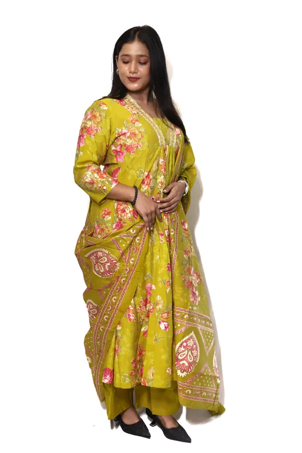Lemon_Yellow_Muslin_Cotton_Digital_Print__3_Pcs_Anarkali__Set_For_Women