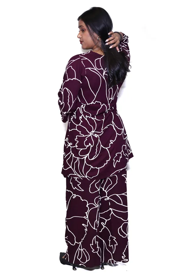 Wine__Rayon_Cotton_Short_Printed_Co-Ord_Set_For_Women