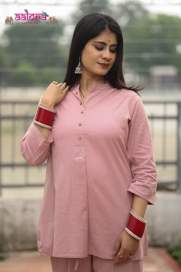 Baby_Pink_Khadi_Cotton_Standing_Collar__Co-Ord_Set_For_Women