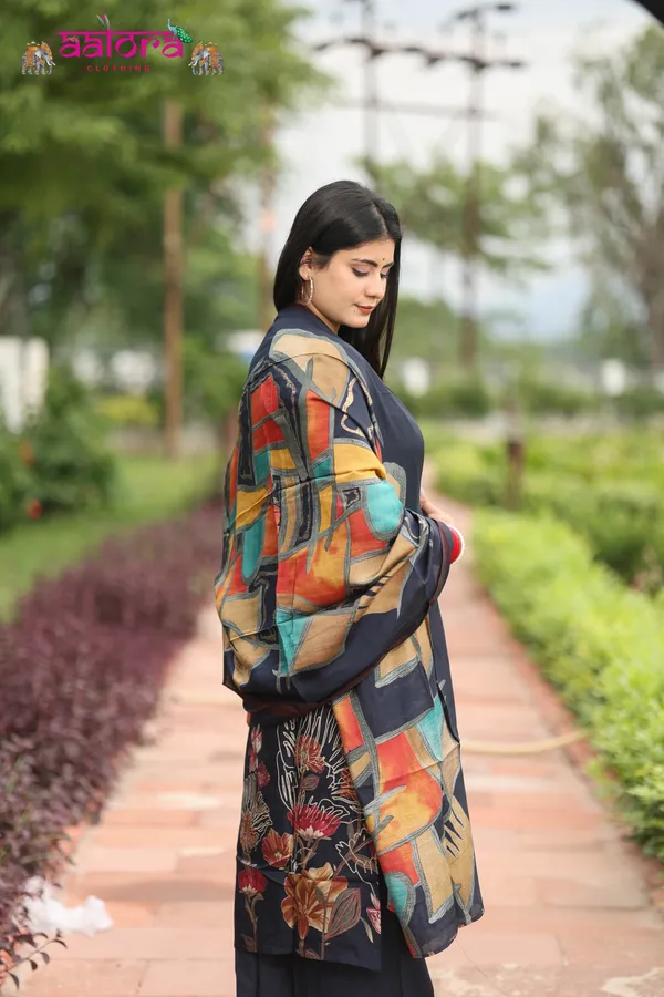 Navy_Blue_Muslin_Cotton_Digital_Print_Katha_Neck_Work_3_Pcs_Kurti_Set_For_Women