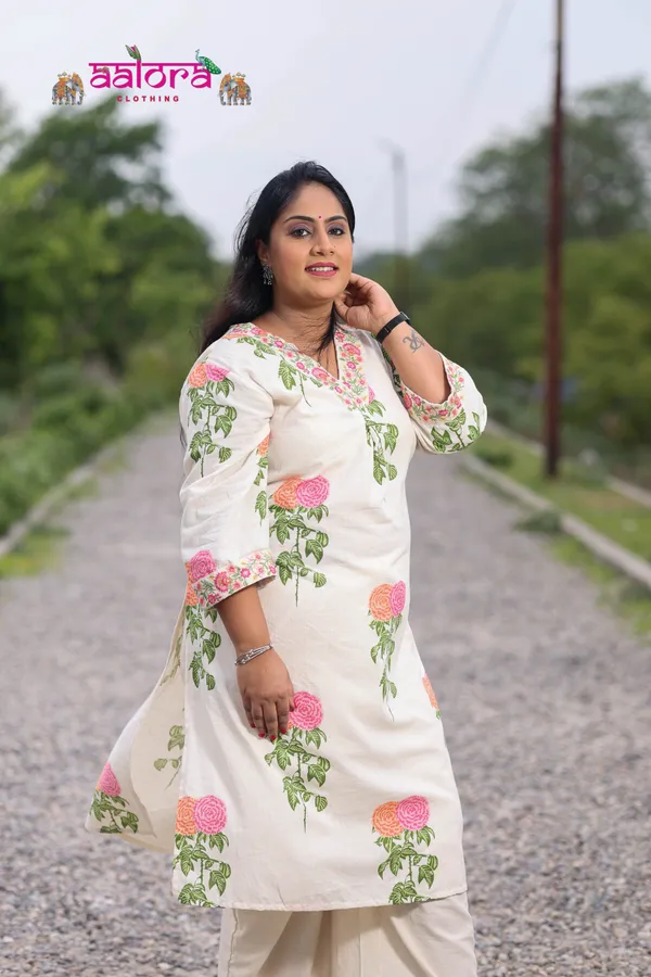 Faun_Khadi_Cotton_Embroidered_Collar_Neck_Work_Kurti_Set_For_Women