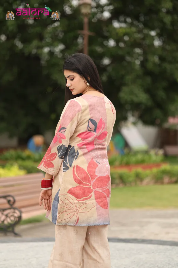 Beige_Khadi_Cotton_Digital_Print_Thread_Neck_Work_Co-Ord_Set_For_Women