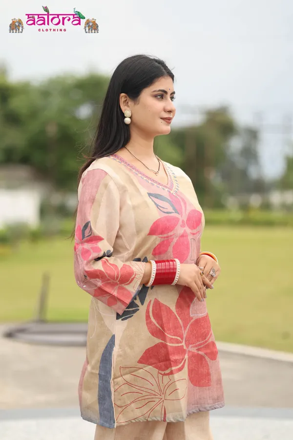 Beige_Khadi_Cotton_Digital_Print_Thread_Neck_Work_Co-Ord_Set_For_Women