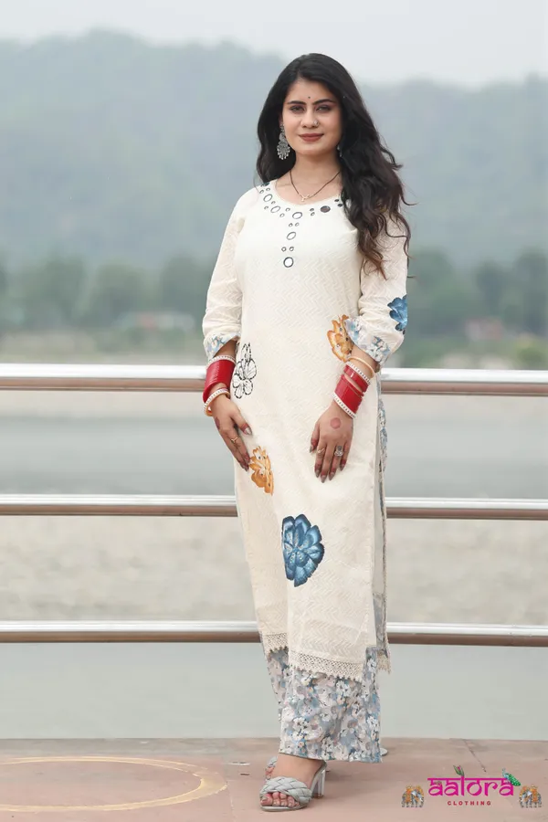 White_Back_Work_Mirror_Work_Floral_Print_Co-Ord_Set_For_Women