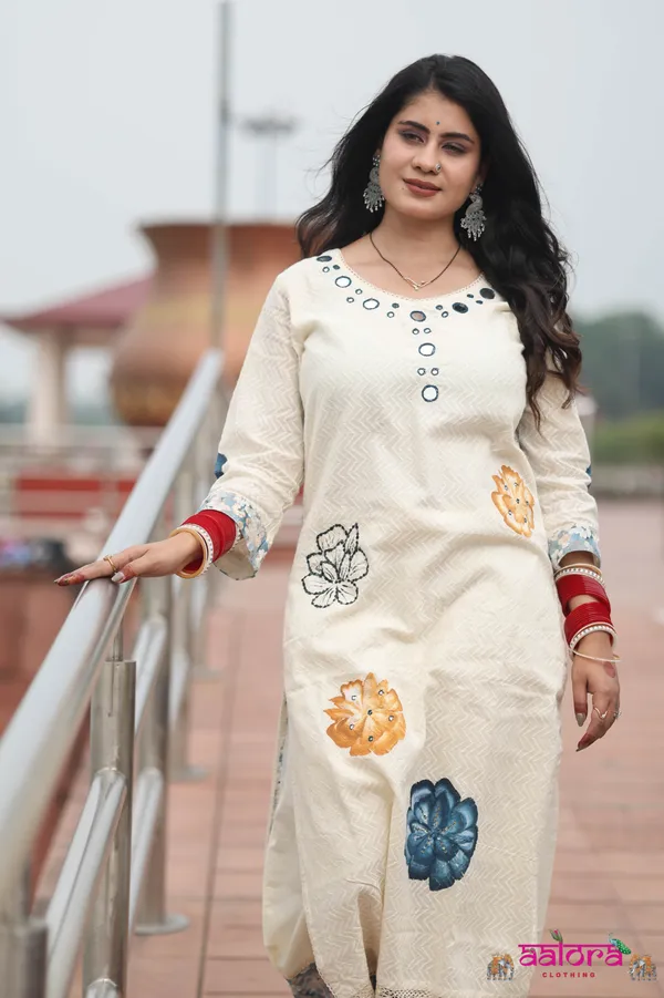 White_Back_Work_Mirror_Work_Floral_Print_Co-Ord_Set_For_Women