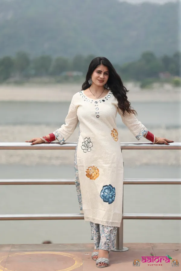 White_Back_Work_Mirror_Work_Floral_Print_Co-Ord_Set_For_Women