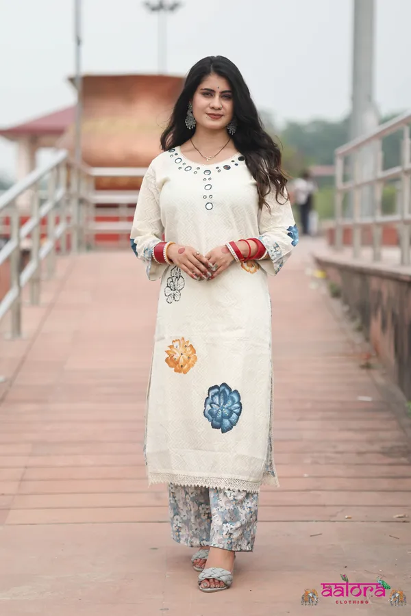 White_Back_Work_Mirror_Work_Floral_Print_Co-Ord_Set_For_Women