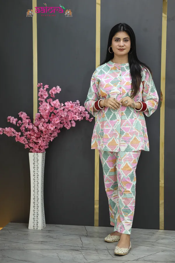 Multicolor_Khadi_Cotton_Digital_Print_Standing_Collar_Co-Ord_Set_For_Women