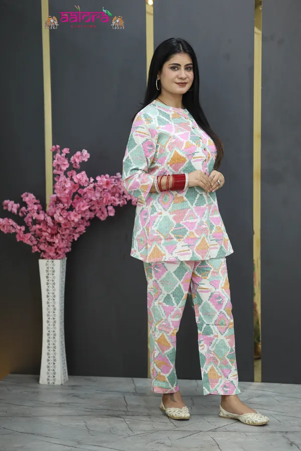 Multicolor_Khadi_Cotton_Digital_Print_Standing_Collar_Co-Ord_Set_For_Women