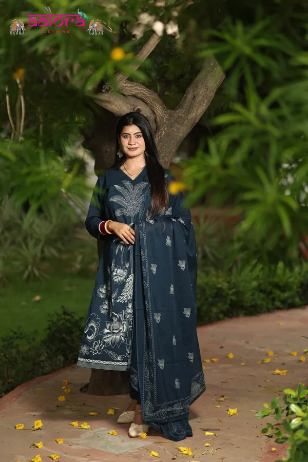 Navy_Blue_Digital_Print__Cambric_Cotton_Printed_Dupatta_3_Pcs_Kurti_Set_For_Women