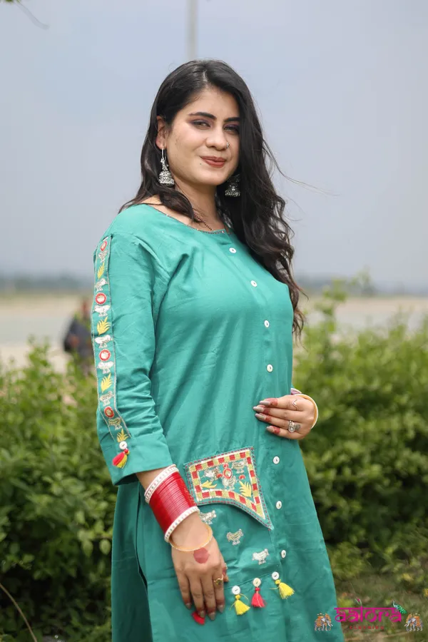 Green_Sleeve_Design_Front_Pocket_Long_Co-Ord_Set_For_Women