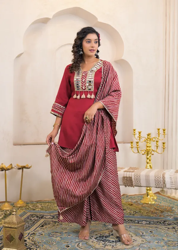 Muslin_Cotton_Mahroon_Suit_with_Mirror_Work_and_Printed_Dupatta