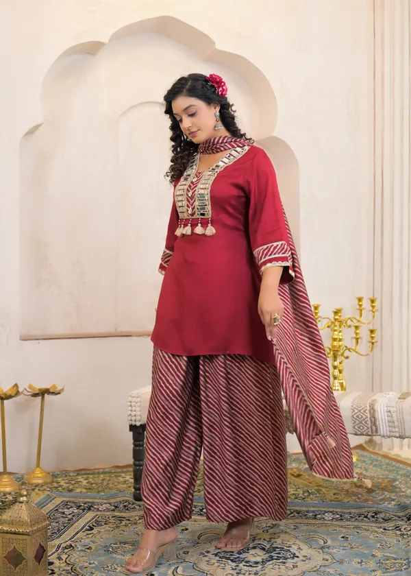 Muslin_Cotton_Mahroon_Suit_with_Mirror_Work_and_Printed_Dupatta