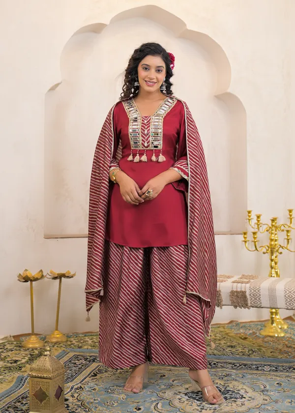 Muslin_Cotton_Mahroon_Suit_with_Mirror_Work_and_Printed_Dupatta