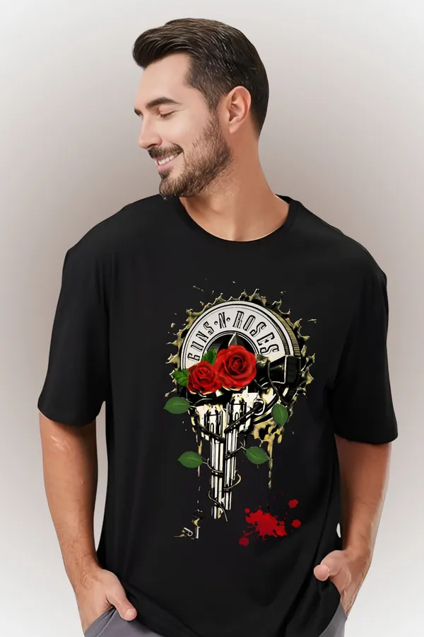 Black_Cotton_Rock_Band_Logo_Printed_Oversized_T-Shirt_|_For_Unisex