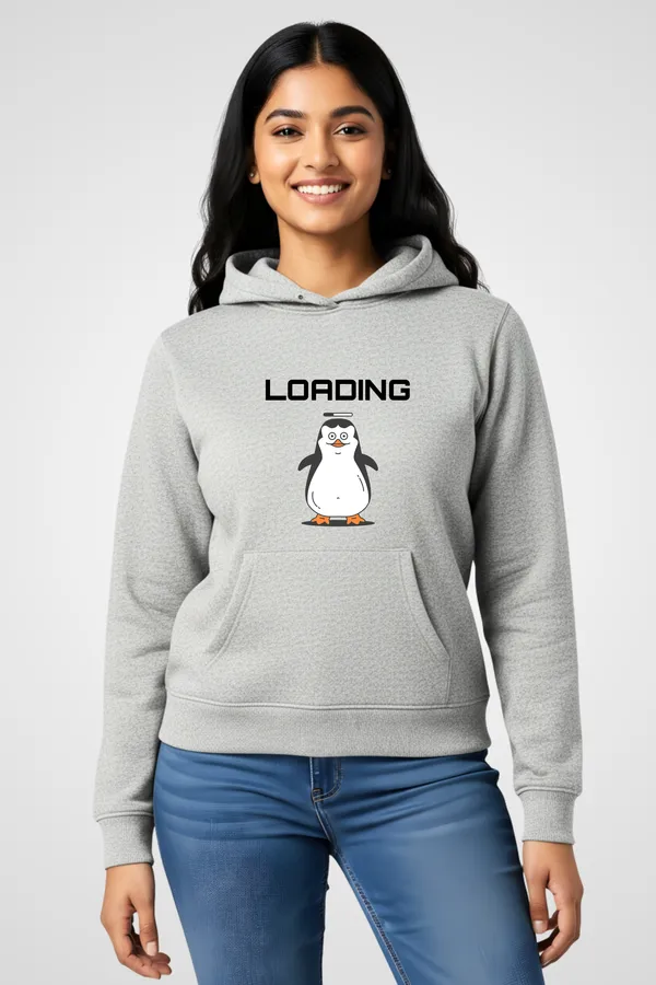 Melange_Fleece_Regular_Fit_Penguin_Graphic_Printed_Hoodie_|_For_Women