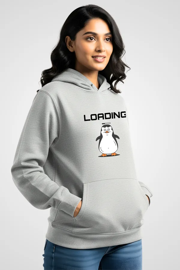 Melange_Fleece_Regular_Fit_Penguin_Graphic_Printed_Hoodie_|_For_Women