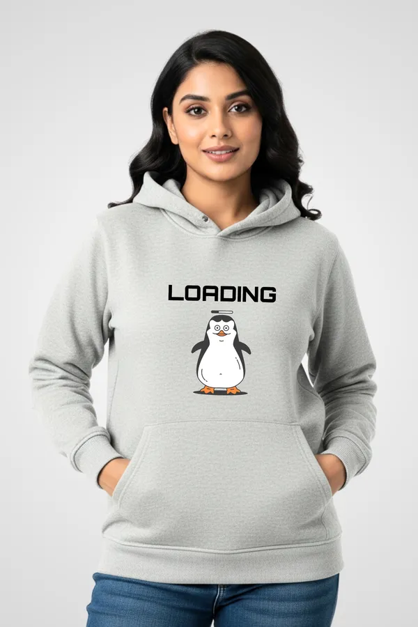 Melange_Fleece_Regular_Fit_Penguin_Graphic_Printed_Hoodie_|_For_Women
