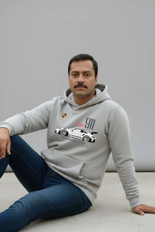 Melange_Fleece_Regular_Fit_Porsche_911_Gt3_Printed_Hoodie_|_For_Unisex