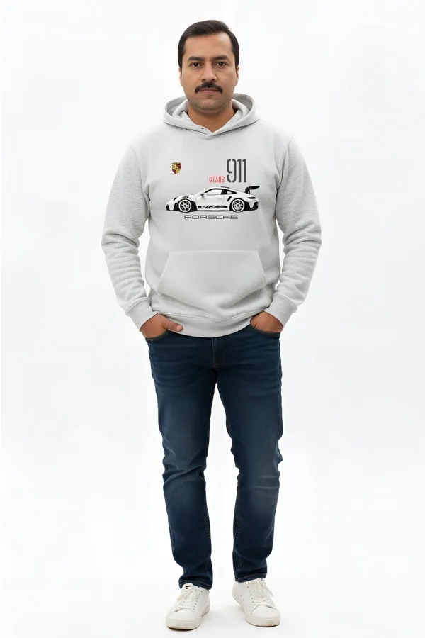 Melange_Fleece_Regular_Fit_Porsche_911_Gt3_Printed_Hoodie_|_For_Unisex